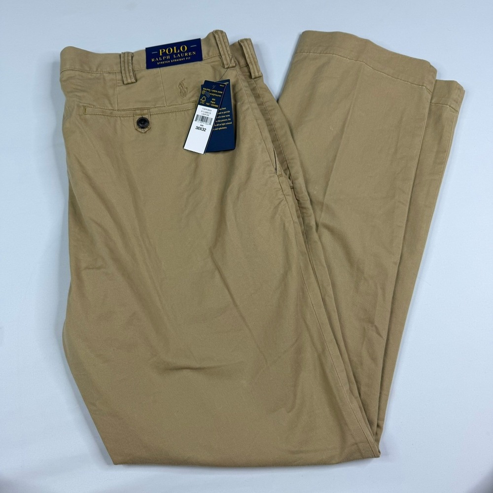 Polo Ralph Lauren Chino Pants Mens 38x32 Beige Stretch Straight Fit New
